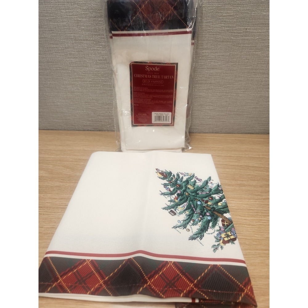 Spode Christmas Tree Tartan Set Of Four Napkins 20"X20"